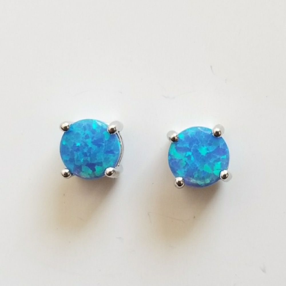 Sterling Silver Blue Lab Opal Stud Earrings
